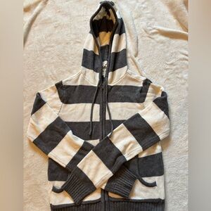 Pink Rose Black and White Zip-Up Sweater